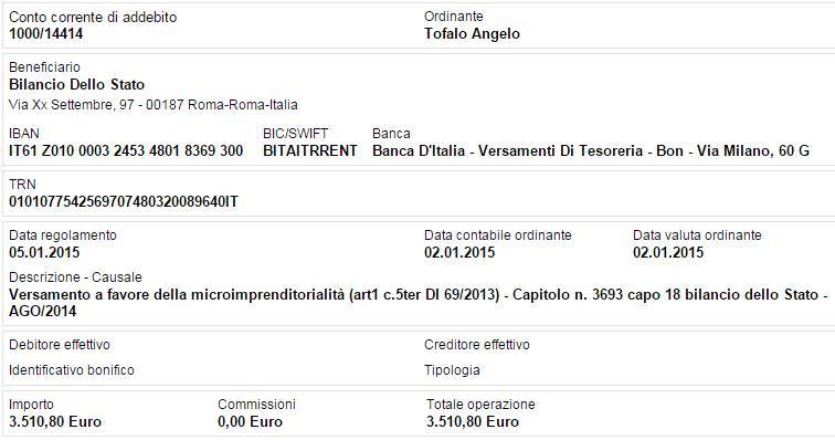 Bonifico Agosto 2014 Fondo PMI