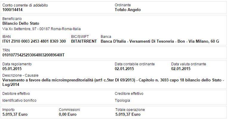 Bonifico Luglio 2014 Fondo PMI
