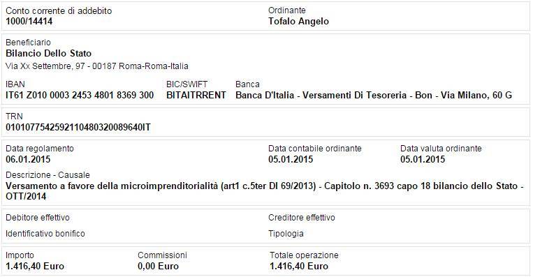 Bonifico Ottobre 2014 Fondo PMI
