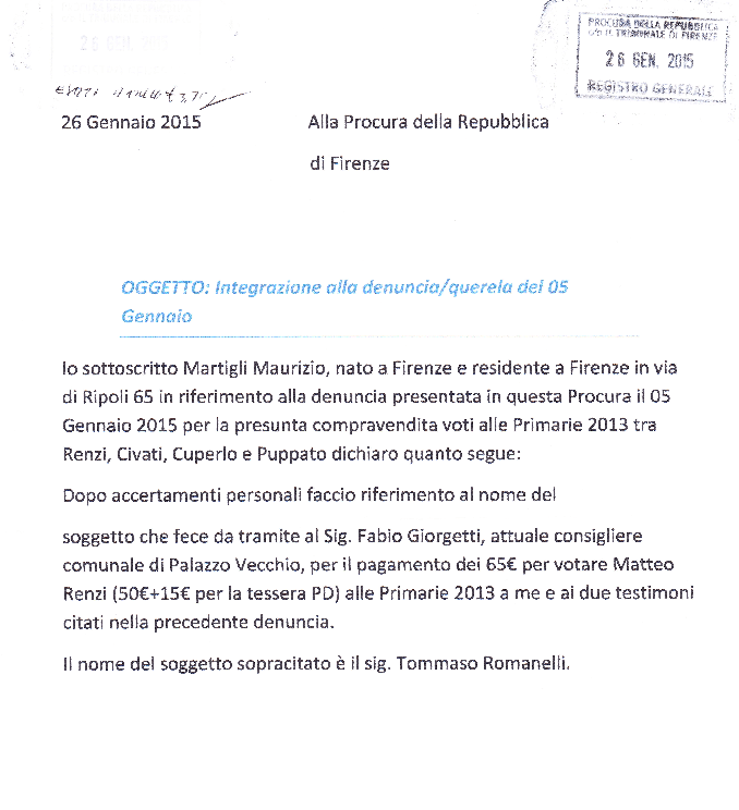 Integrazione denuncia Renzi
