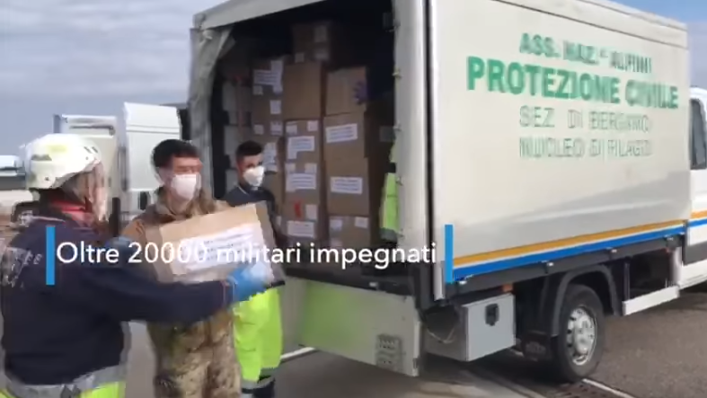 I mezzi della Difesa e personale militare a disposizione della Protezione civile per distribuire il materiale sanitario