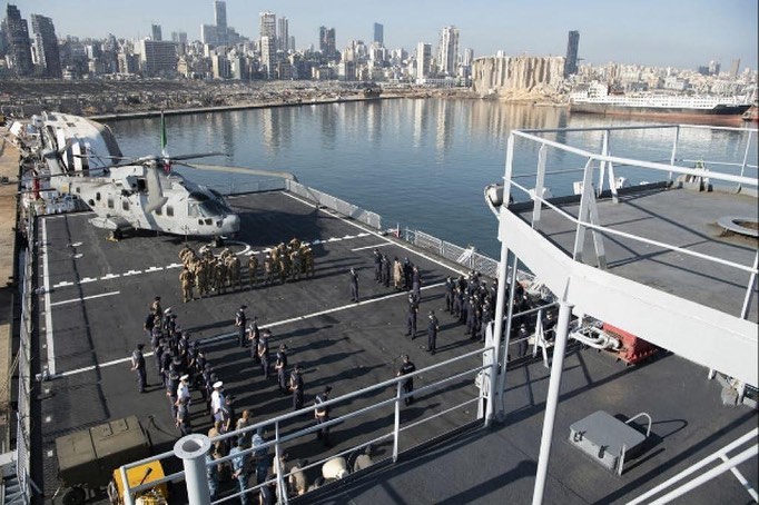 Supporto umanitario e medico a Beirut Esercito e Marina in Libano con nave San Giusto