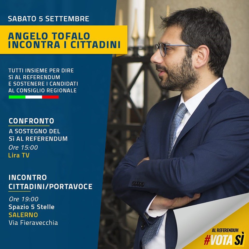 Angelo Tofalo a Salerno per sostenere il Sì al referendum taglio parlamentari