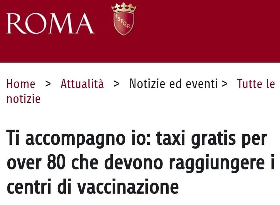 Roma Ti accompagno io Taxi gratis per fare il vaccino a over ottanta